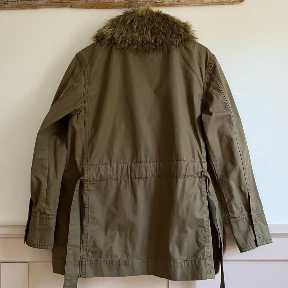 Anthropologie Faux Fur-Trimmed Field Parka Olive Green Jacket Women’s Medium - Picture 10 of 16